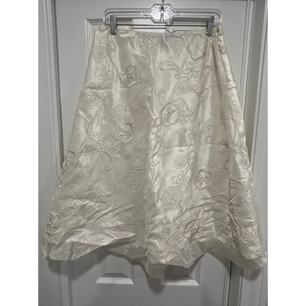 MSK Ivory Embroidered A-Line Skirt Midi Length Women's Size L‎